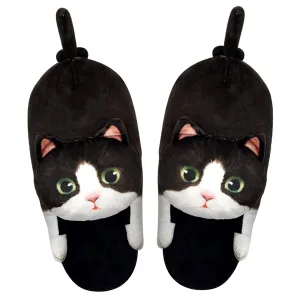 Adult black and white cat slippers