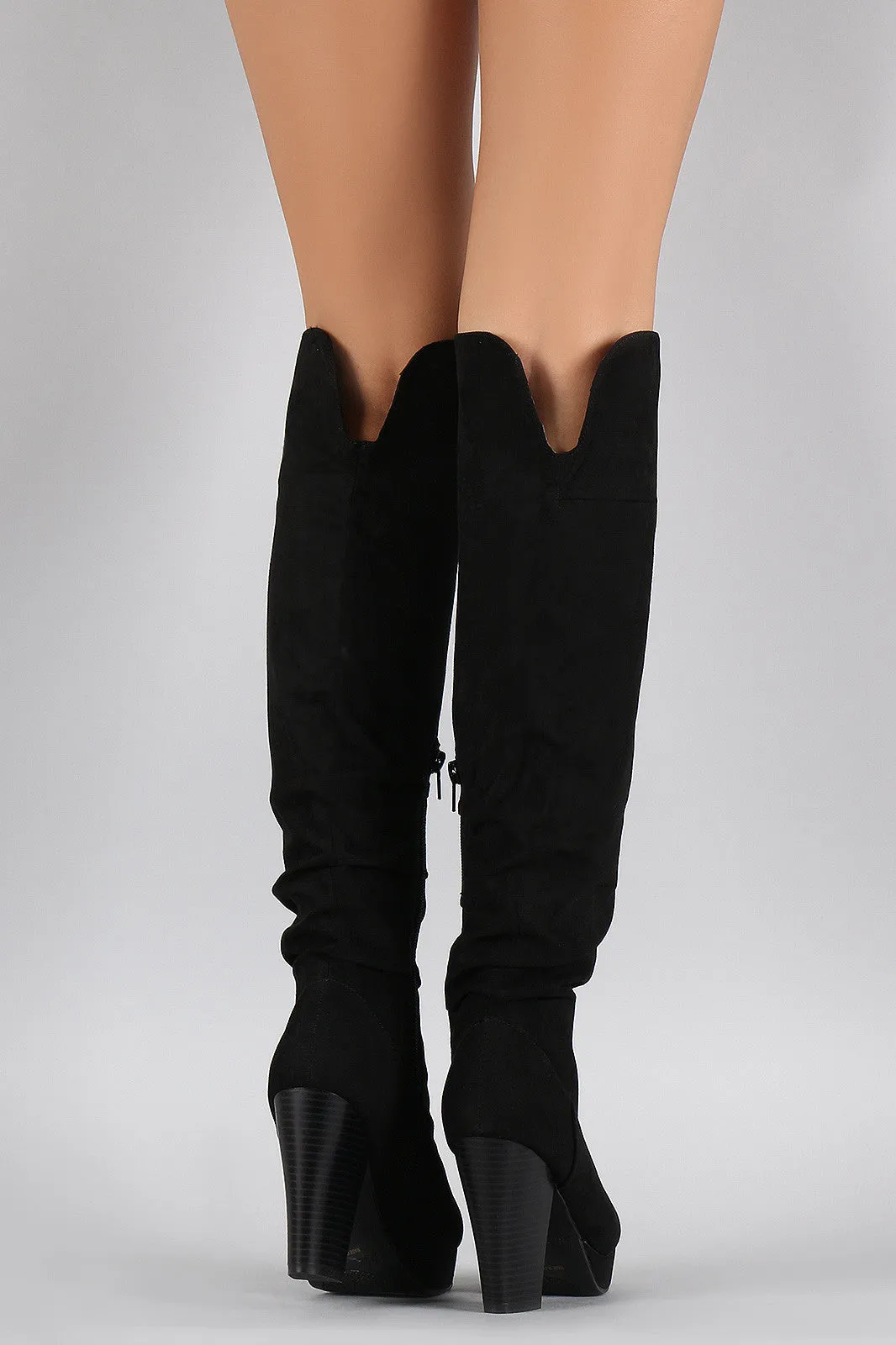 Bamboo Suede Slouchy Chunky Heeled Over-The-Knee Boots