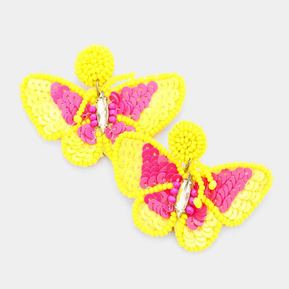 Beaded Earrings, Yellow Butterflies