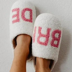 Bride White & Pink Plush Slippers