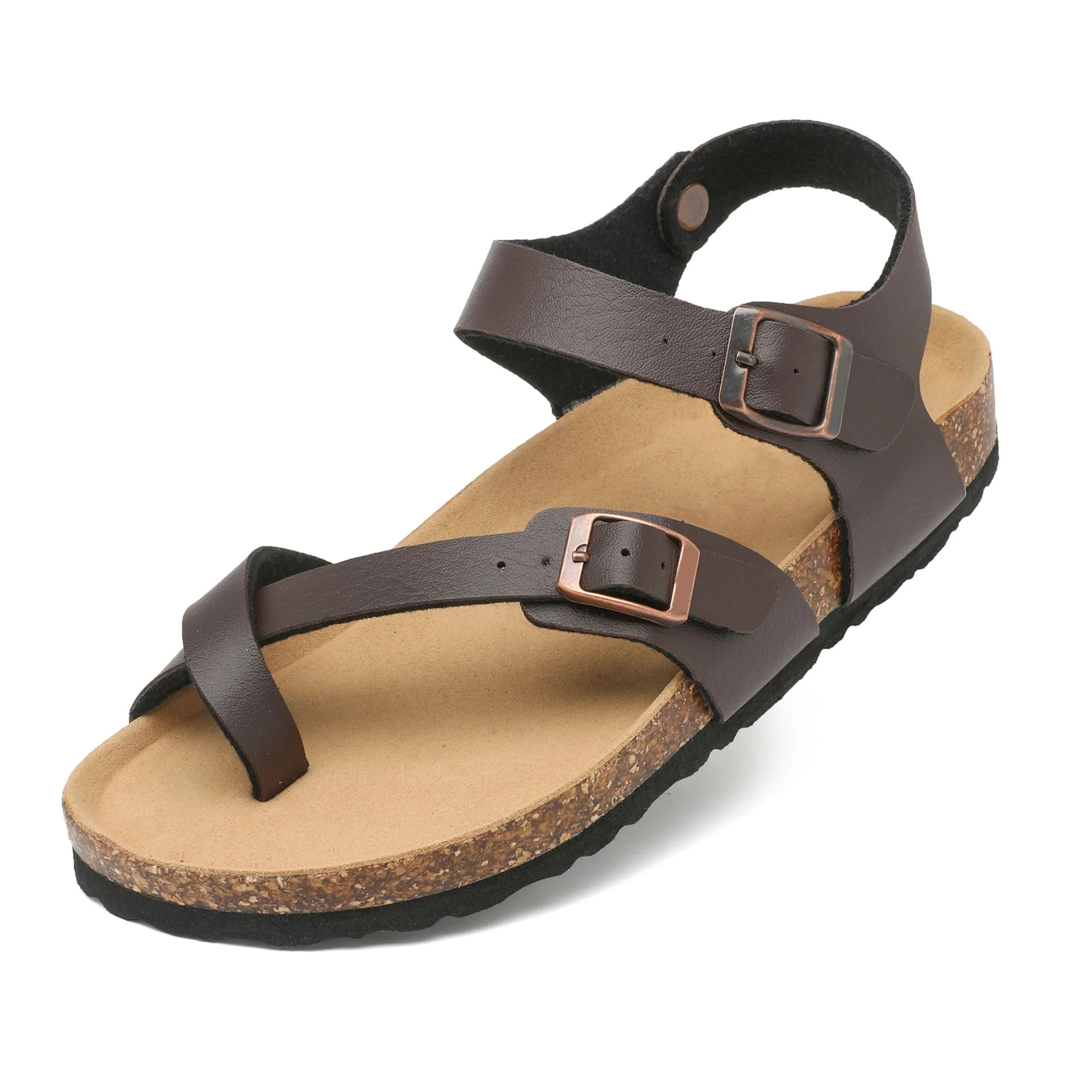 Comfortable Orthopedic Leather Slides Sandals - Adjustable Buckles, Non-Slip Cork Footbed, Arch Support, Breathable, Easy Walking, Stylish Fashion Shoes for Women