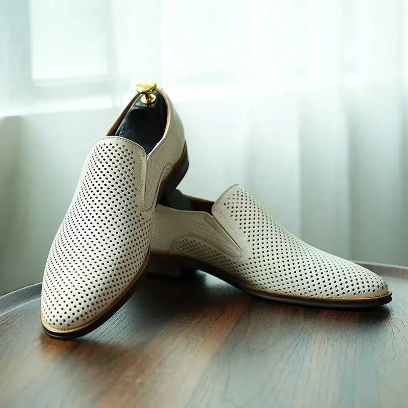 Elegant Leather Brogue Style Wedding Slip-Ons