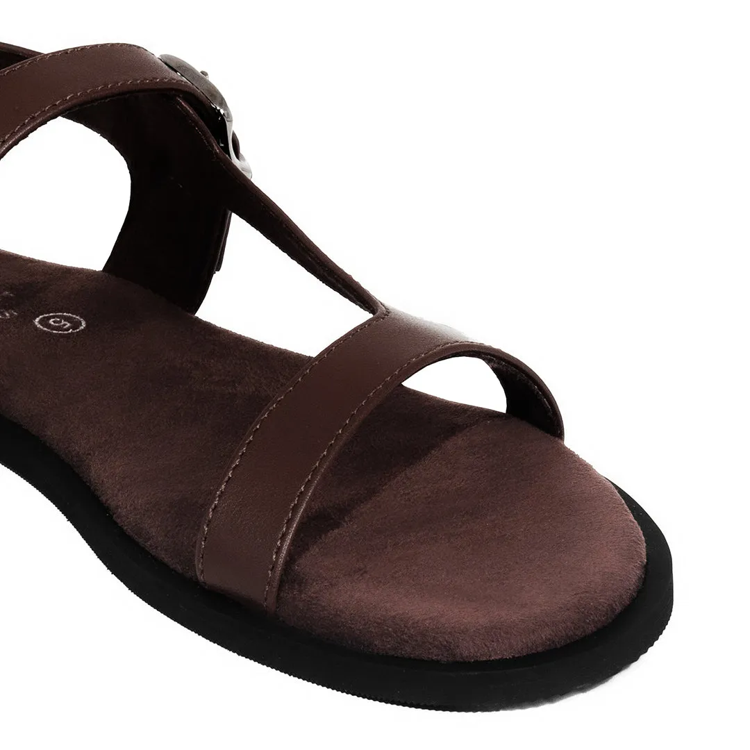 Ella Dual-Strap Vegan Leather Brown Women Sandals