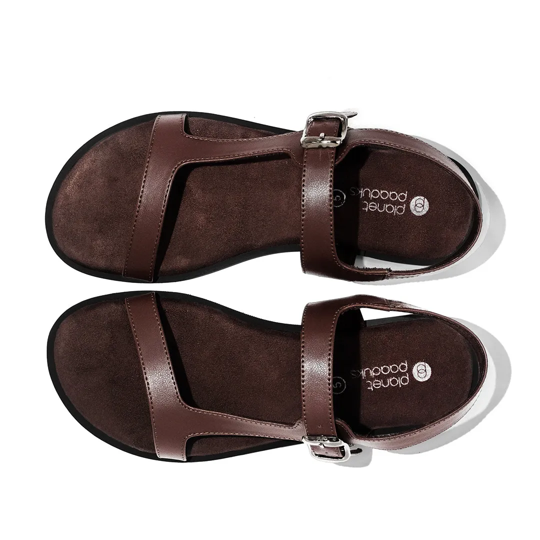 Ella Dual-Strap Vegan Leather Brown Women Sandals