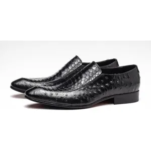 ExoticLuxe Croc Texture Leather Slip-On Oxford Brogues