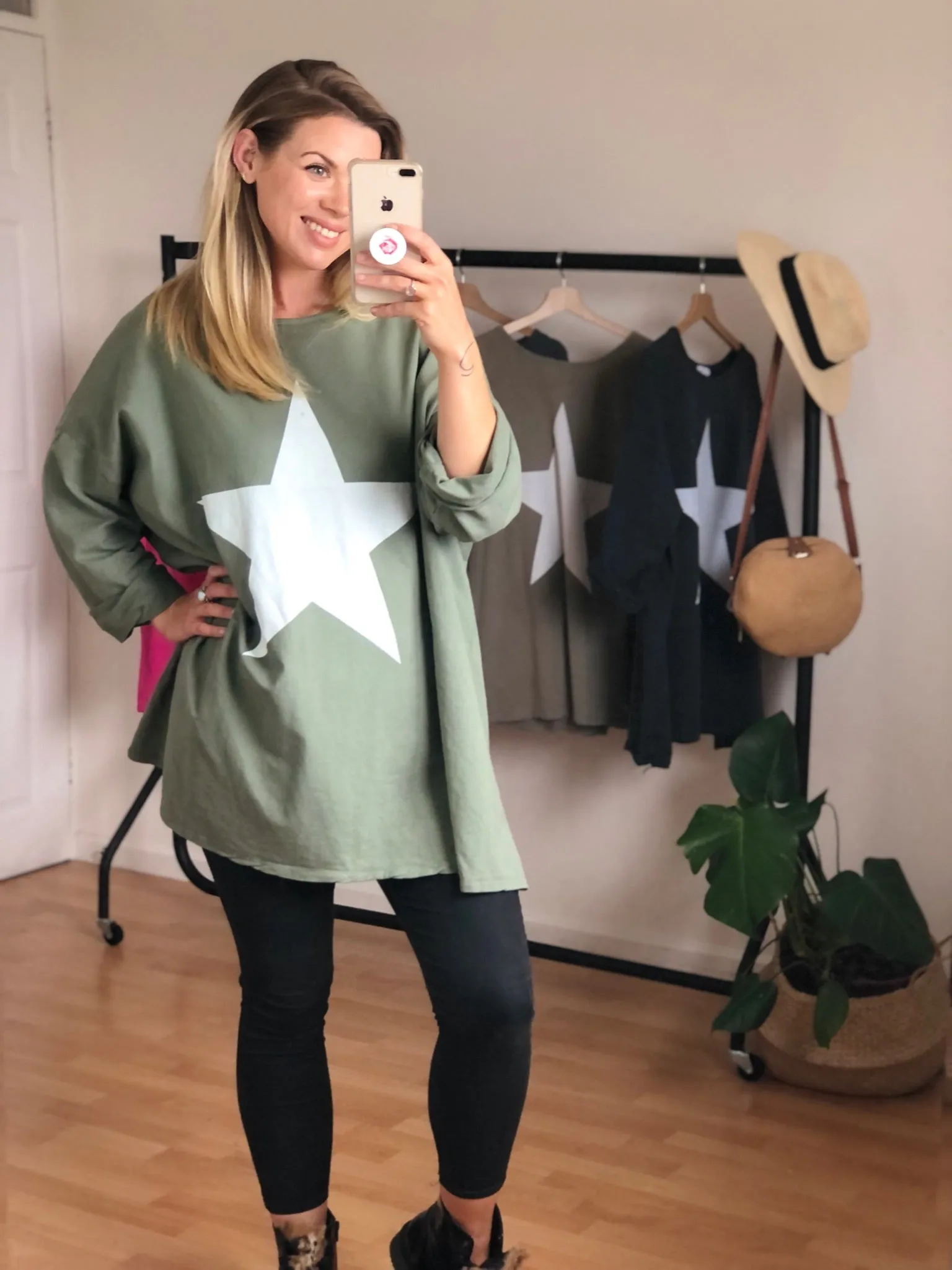 Khaki Star Print Oversized Top