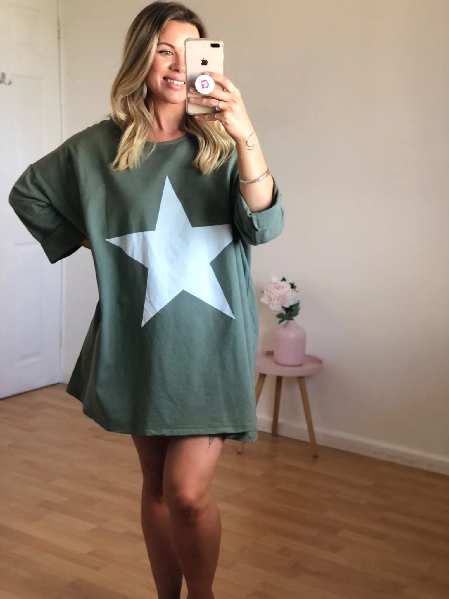 Khaki Star Print Oversized Top