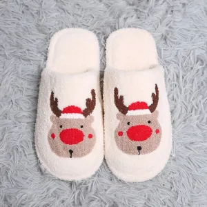 Ladies Plush Reindeer Slippers -Small/Medium