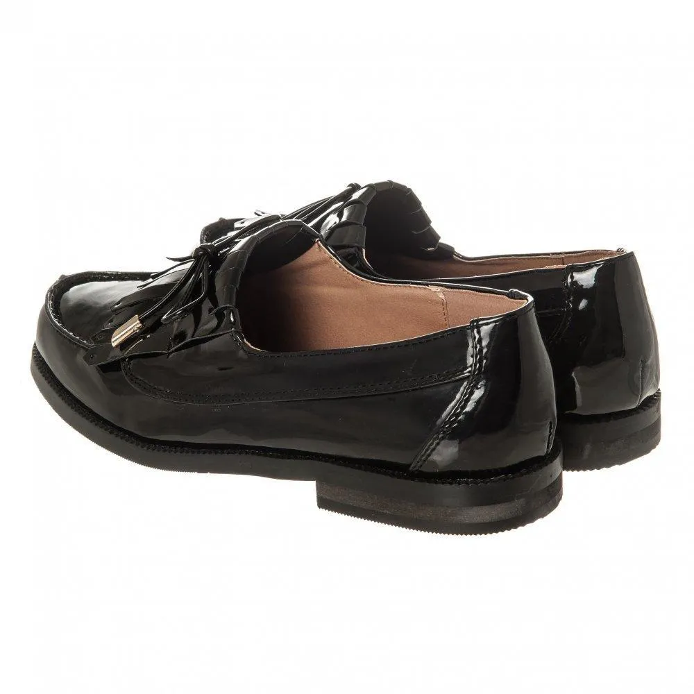 Low Stacked Block Heel Fringe Loafer  Bow Trim