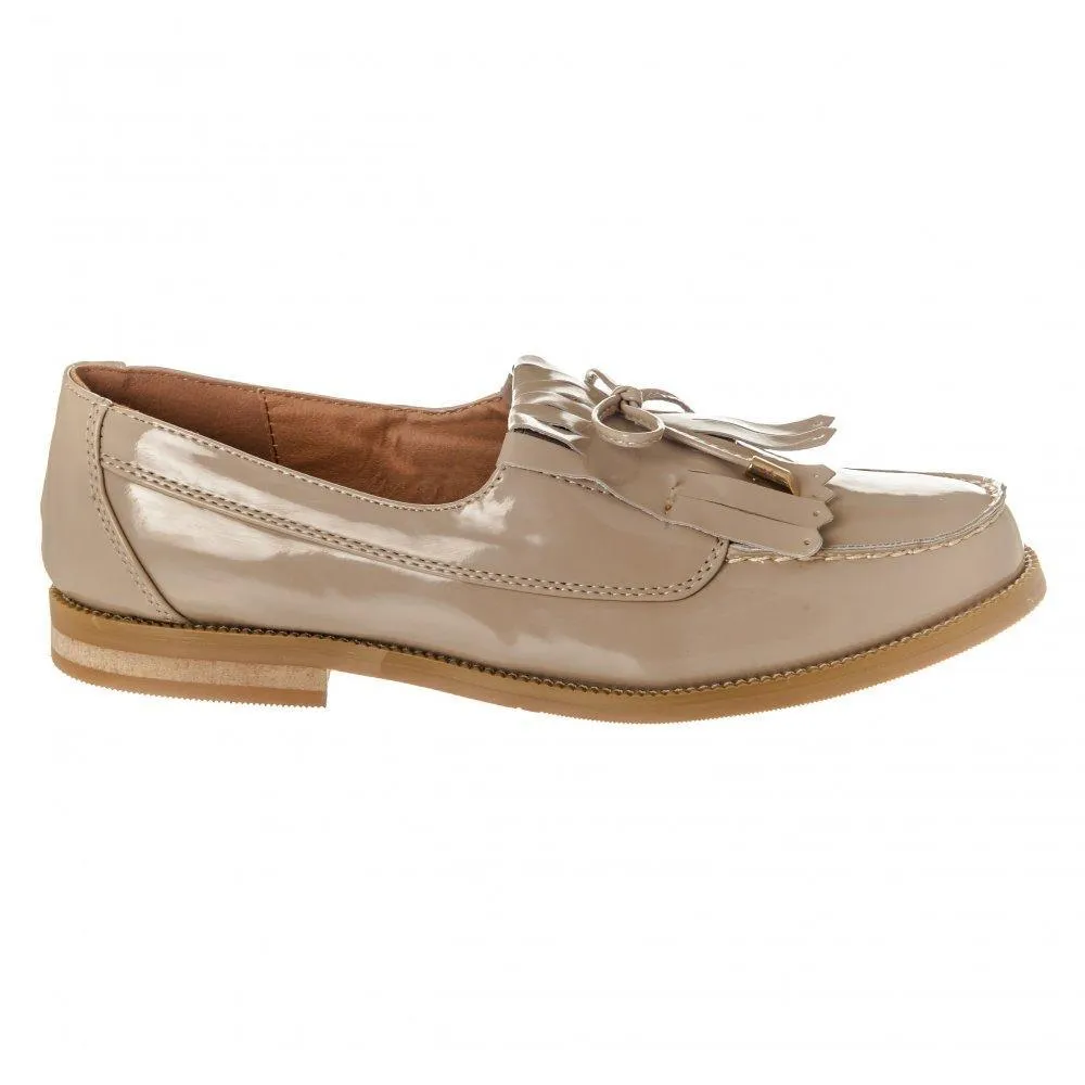 Low Stacked Block Heel Fringe Loafer  Bow Trim