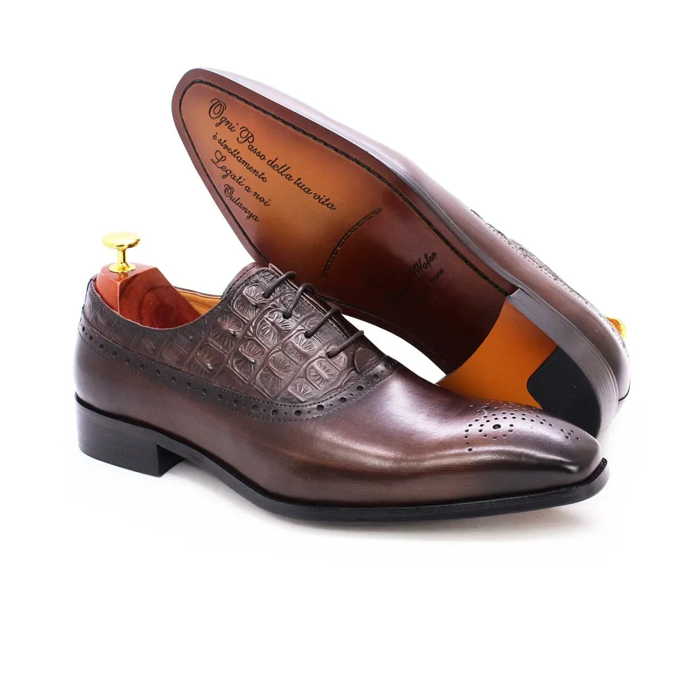 Luxury CrocPoint Leather Brogue Oxford Dress Shoes