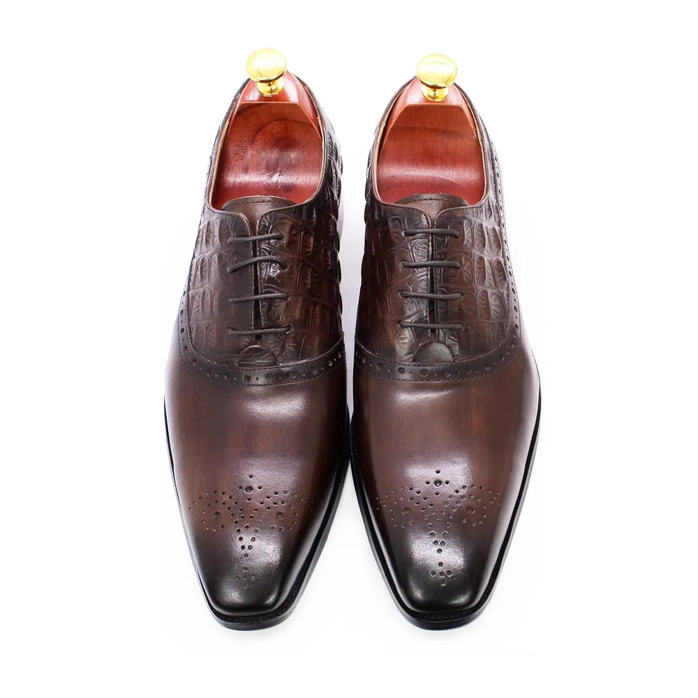 Luxury CrocPoint Leather Brogue Oxford Dress Shoes