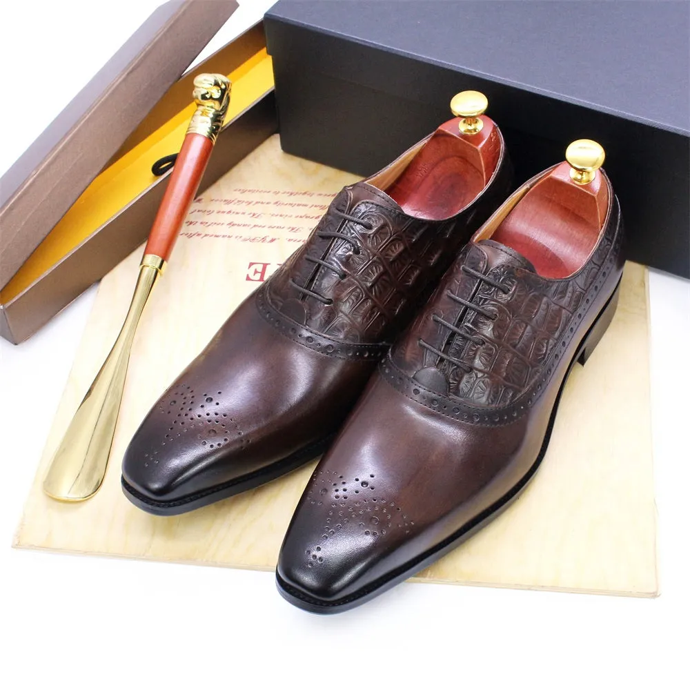 Luxury CrocPoint Leather Brogue Oxford Dress Shoes