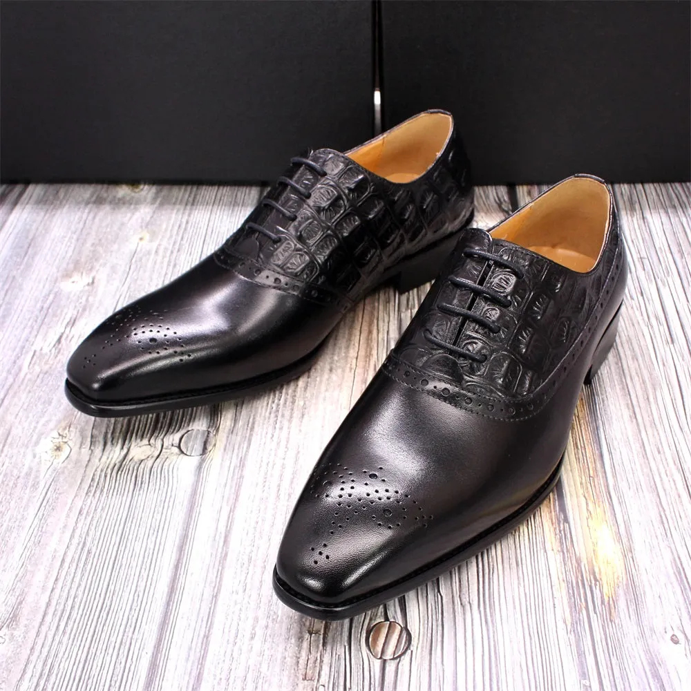 Luxury CrocPoint Leather Brogue Oxford Dress Shoes