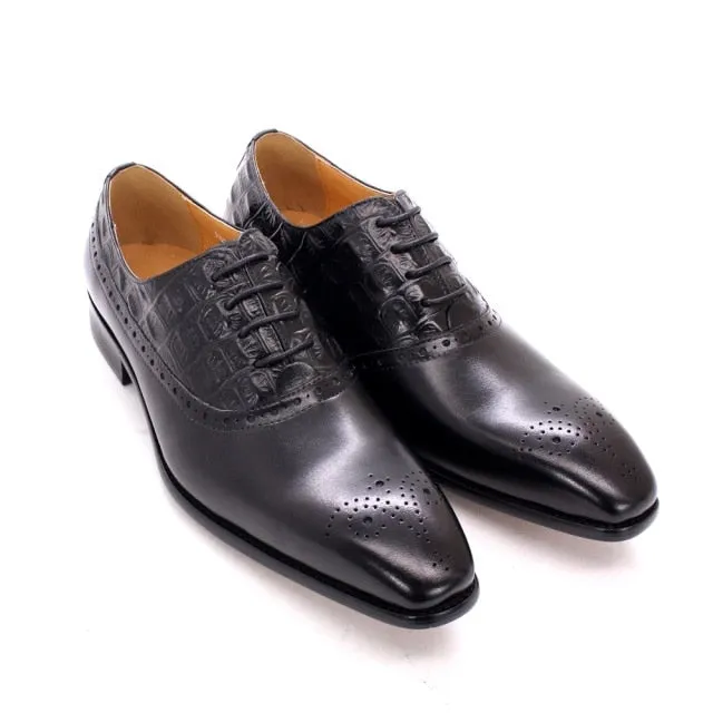 Luxury CrocPoint Leather Brogue Oxford Dress Shoes