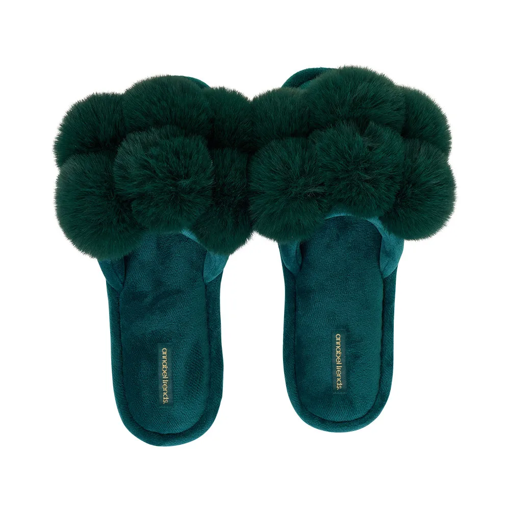 Pom Pom Slippers - Cosy Luxe - Emerald