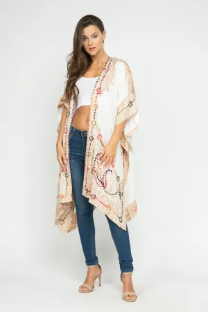 RAJ ALLISON WHITE GOLD EMBROIDERED KIMONO