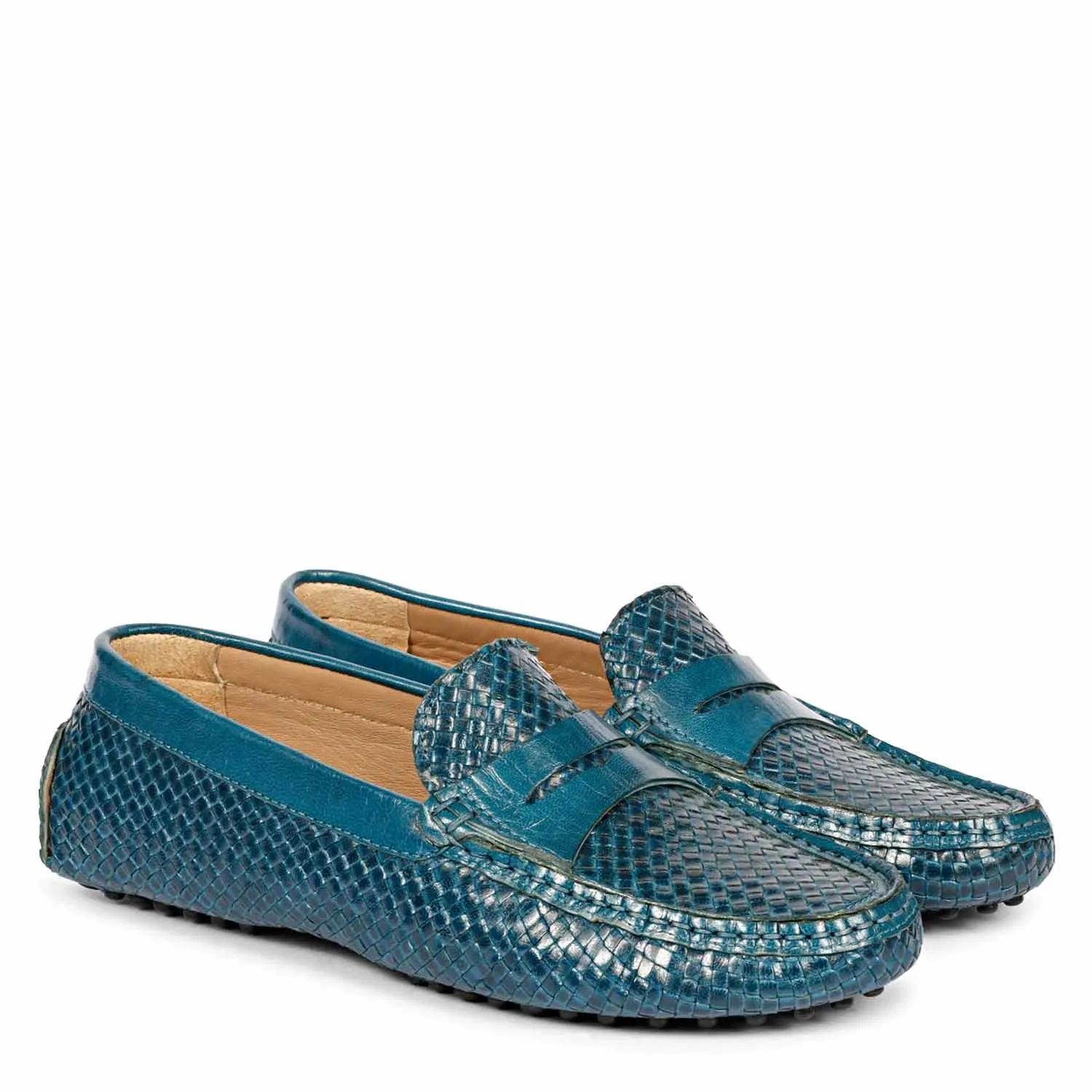 Saint Liana Blue Woven Leather Loafers