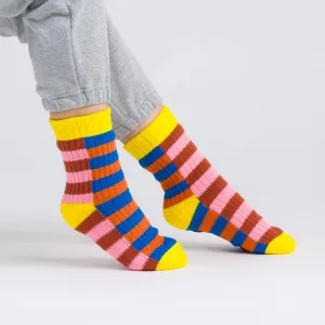 VERLOOP SUPER STRIPE KNIT HOUSE SOCKS COBALT FLAME S/M